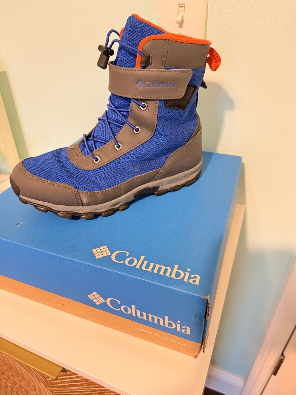 Columbia Kids Blue and Gray Winter Boots with Orange Trim - Picture 2 of 2